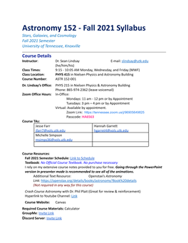 Astronomy 152 Fall 2021 Syllabus
