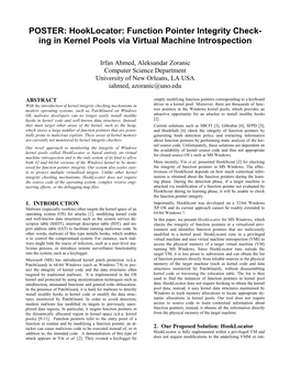 POSTER: Hooklocator: Function Pointer Integrity Check- Ing in Kernel Pools Via Virtual Machine Introspection