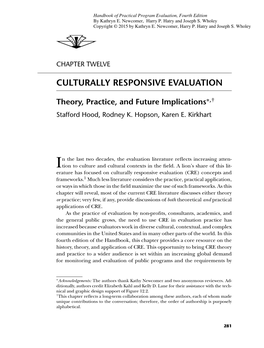 Culturally Responsive Evaluation