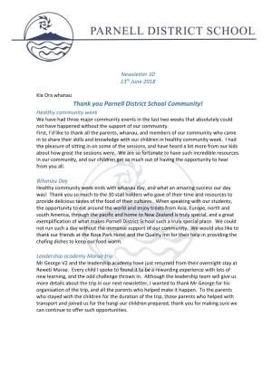 Thank You Parnell District School Community!