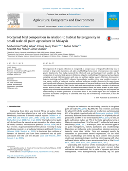 Nocturnal Bird Composition in Relation to Habitat Heterogeneity in Small Scale Oil Palm Agriculture in Malaysia