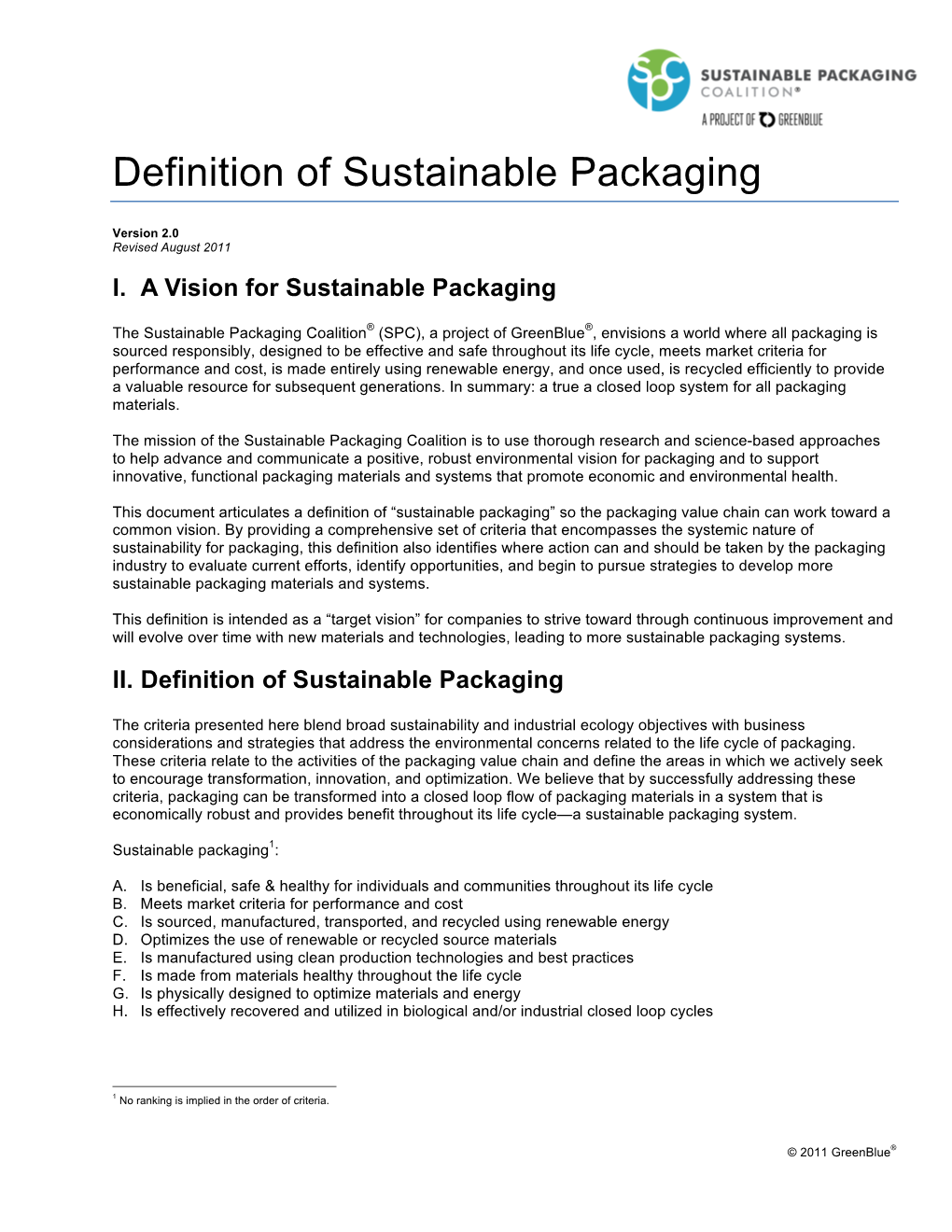 Definition of Sustainable Packaging