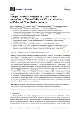 Fungal Diversity Analysis of Grape Musts from Central Valley-Chile and Characterization of Potential New Starter Cultures