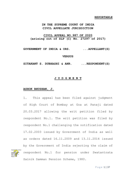 REPORTABLE in the SUPREME COURT of INDIA CIVIL APPELLATE JURISDICTION CIVIL APPEAL NO.987 of 2020 (Arising out of SLP (C) No. 2