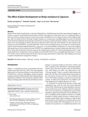 The Effect of Plant Development on Thrips Resistance in Capsicum