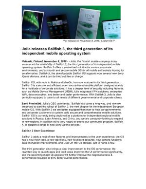 Jolla Releases Sailfish 3, the Third Generation of Its Independent Mobile Operating System