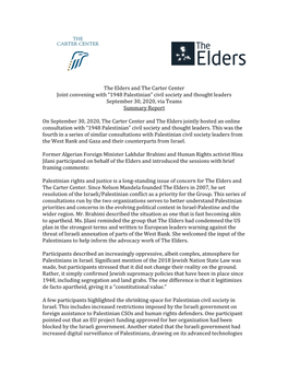 The Elders and the Carter Center Joint Convening with “1948 Palestinian” Civil Society and Thought Leaders September 30, 2020, Via Teams Summary Report