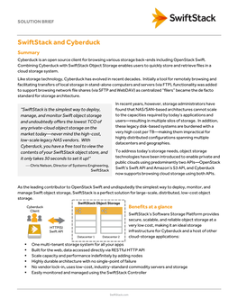 Swiftstack and Cyberduck Summary Cyberduck Is an Open Source Client for Browsing Various Storage Back-Ends Including Openstack Swift