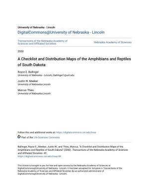 A Checklist and Distribution Maps of the Amphibians and Reptiles of South Dakota