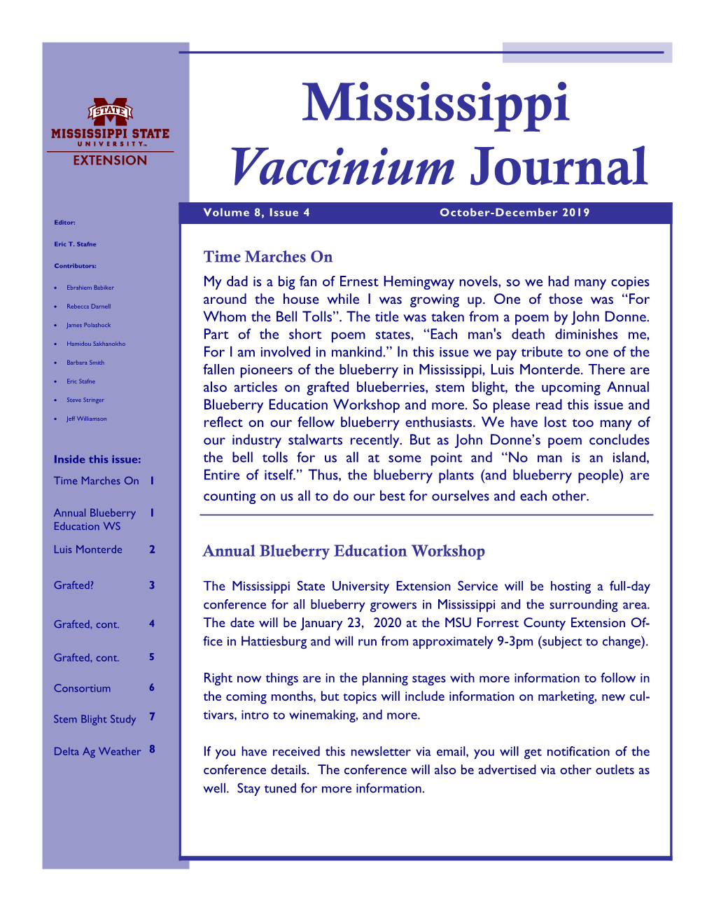 Mississippi Vaccinium Journal, October-December 2019