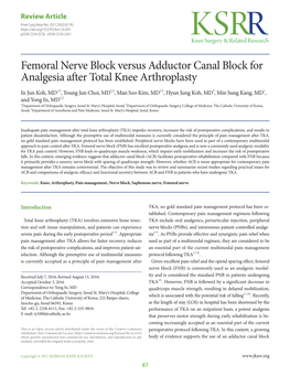 Femoral Nerve Block Versus Adductor Canal Block for Analgesia After Total Knee Arthroplasty