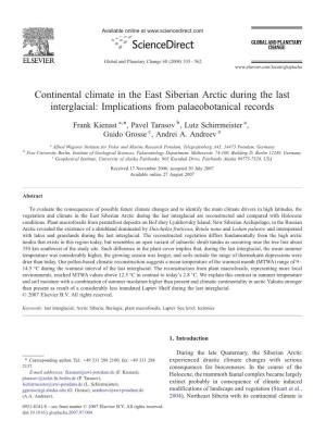 Continental Climate in the East Siberian Arctic During the Last