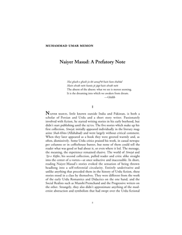 Naiyer Masud: a Prefatory Note