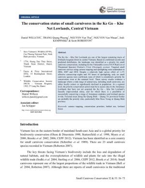 The Conservation Status of Small Carnivores in the Ke Go – Khe Net Lowlands, Central Vietnam