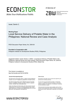 Local Service Delivery of Potable Water in the Philippines: National Review and Case Analysis