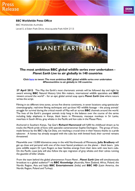 Planet Earth Live to Air Globally in 140 Countries