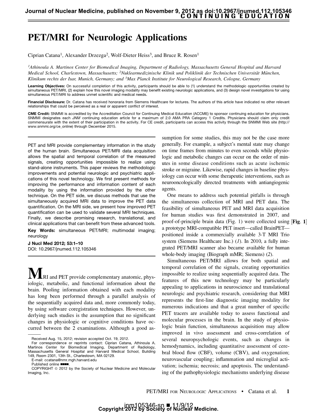 PET/MRI for Neurologic Applications