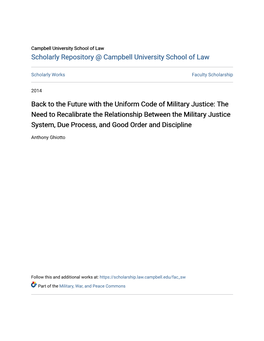 Back to the Future with the Uniform Code of Military Justice: the Need