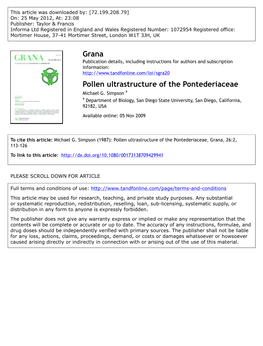 Pollen Ultrastructure of the Pontederiaceae Michael G
