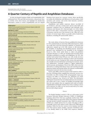 A Quarter Century of Reptile and Amphibian Databases