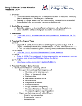 Study Guide for Corneal Abrasion Procedure- 2020