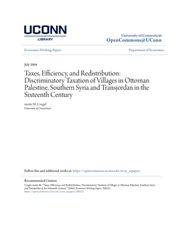 Taxes, Efficiency, and Redistribution: Discriminatory Taxation of Villages in Ottoman Palestine, Southern Syria and Transjordan in the Sixteenth Century Metin M