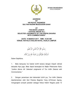 Address by His Royal Highness Sultan Nazrin Muizzuddin Shah