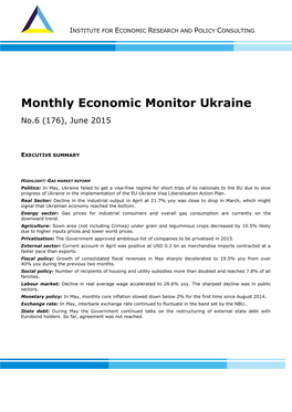 Monthly Economic Monitor Ukraine No.6 (176), June 2015