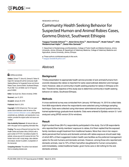 Community Health Seeking Behavior for Suspected Human and Animal Rabies Cases, Gomma District, Southwest Ethiopia