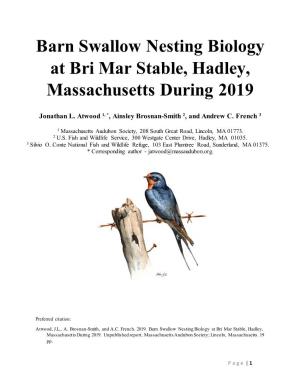 Barn Swallow Nesting Biology at Bri Mar Stable, Hadley, Massachusetts During 2019