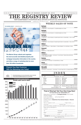 THE REGISTRY REVIEW NEW HAMPSHIRE’S STATEWIDE REAL ESTATE & FINANCIAL NEWSPAPER a Publication of the Warren Group WEEKLY SALES of NOTE