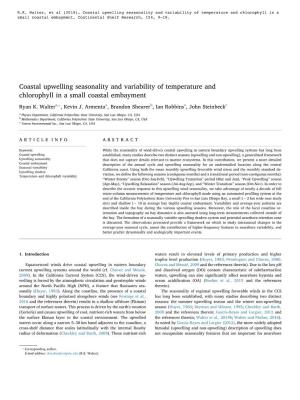Coastal Upwelling Seasonality and Variability of Temperature and Chlorophyll in a Small Coastal Embayment, Continental Shelf Research, 154, 9-18