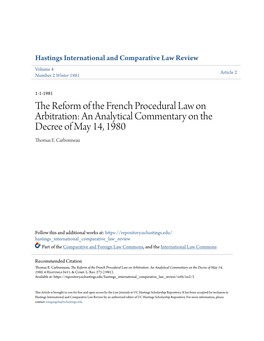 The Reform of the French Procedural Law on Arbitration: an Analytical Commentary on the Decree of May 14, 1980 Thomas E