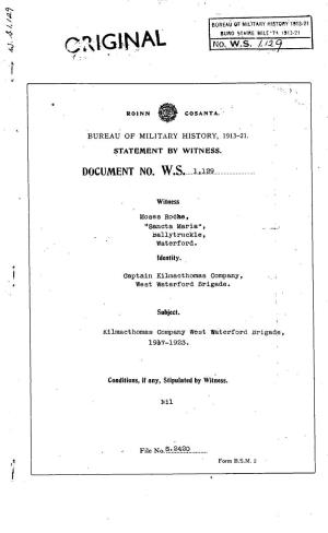 CRIGINAL BUREAUOF MILTARYHISTORY1913-21 BUROSTAIREMILEATA1913-21 No. W.S. 1.129 ROINN COSANTA BUREAU of MILITARY HISTORY, 1913-2