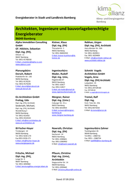Architekten, Ingenieure Und Bauvorlageberechtigte Energieberater 96049 Bamberg Alpha Immobilien Consulting Kistner, Klaus Rebhan, Jürgen Gmbh Dipl.-Ing