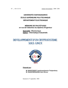 Université D'antananarivo École Supérieure Polytechnique Département Électronique