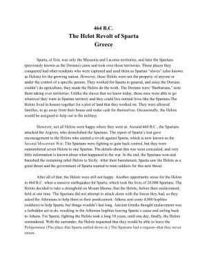 The Helot Revolt of Sparta Greece