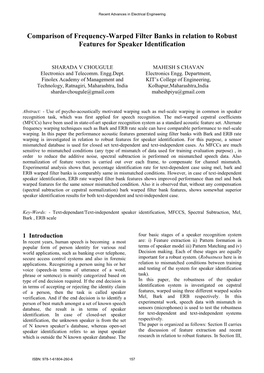 Comparison of Frequency-Warped Filter Banks in Relation to Robust Features for Speaker Identification