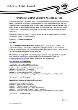 Chichester District Council's Knowledge Test