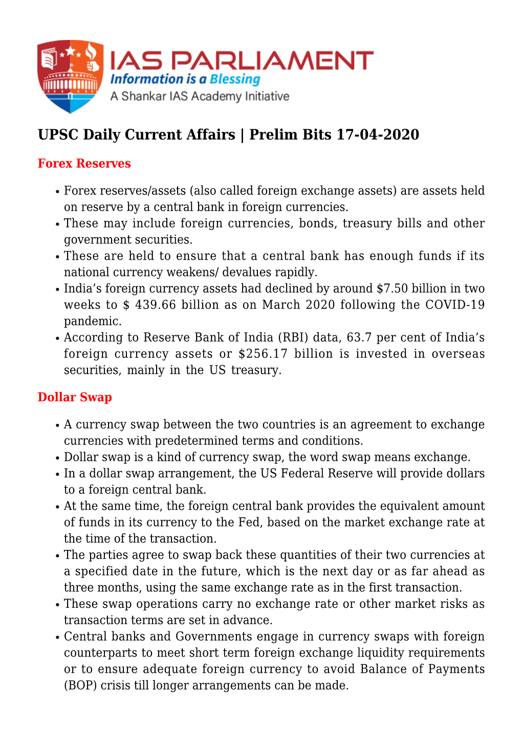 UPSC Daily Current Affairs | Prelim Bits 17-04-2020