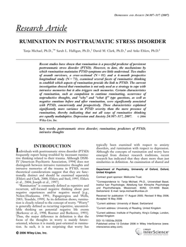 Rumination in Posttraumatic Stress Disorder. Depression