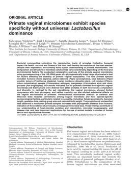 Primate Vaginal Microbiomes Exhibit Species Specificity Without Universal Lactobacillus Dominance