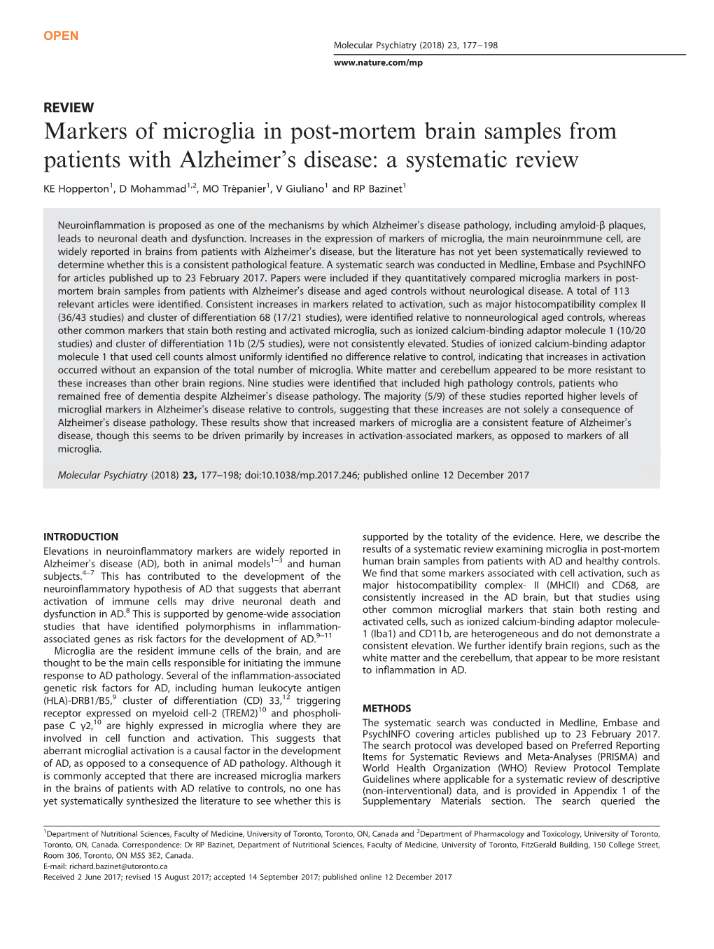 Markers of Microglia in Post-Mortem Brain Samples from Patients with Alzheimer’S Disease: a Systematic Review