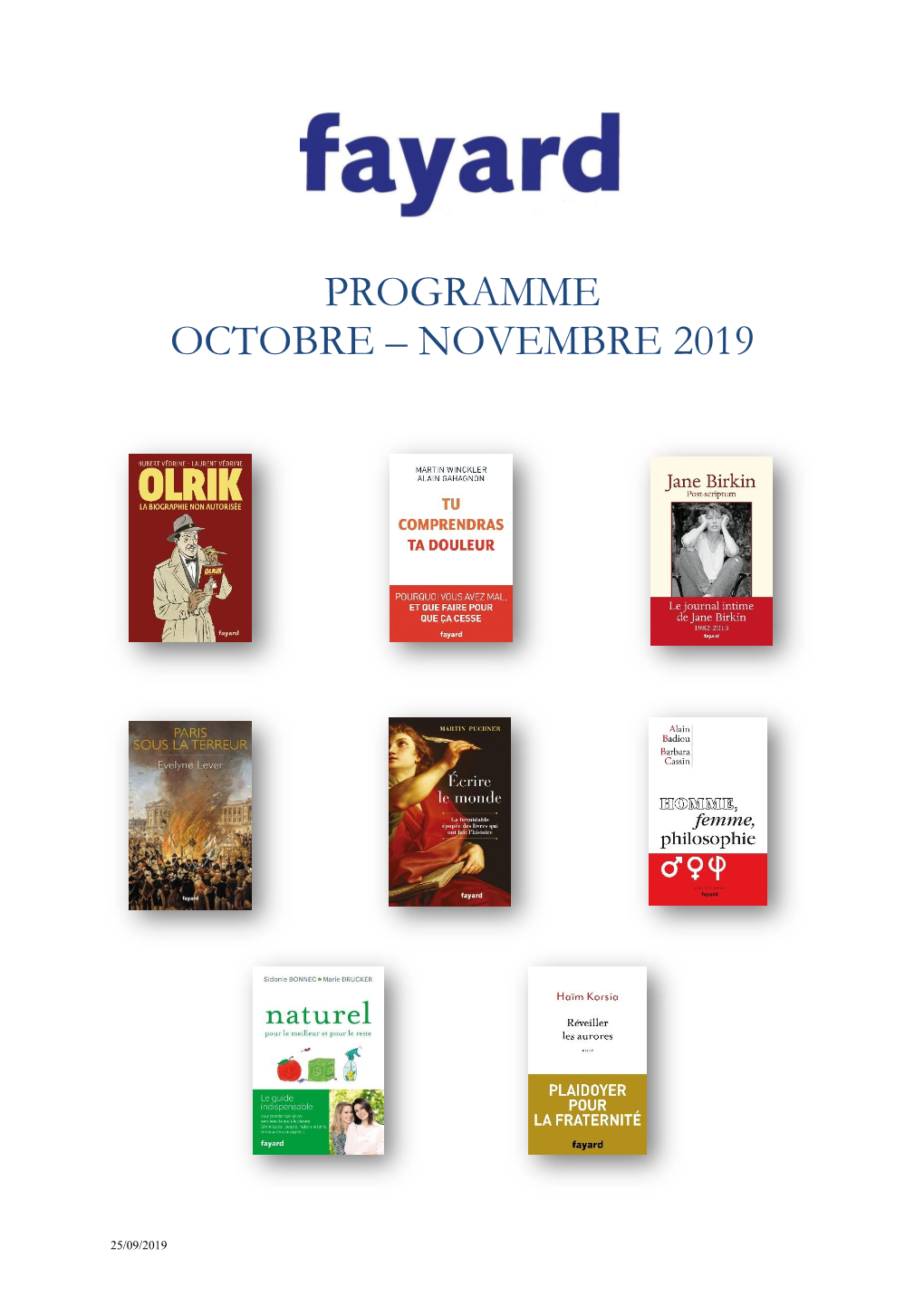 Programme Octobre – Novembre 2019