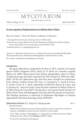 A New Species of &lt;I&gt;Sphaceloma&lt;/I&gt; on &lt;I&gt;Helicia&lt;/I