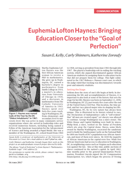 Euphemia Lofton Haynes: Bringing Education Closer to the “Goal of Perfection”
