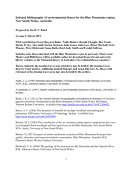 Bibliography of Environmental Theses for the Blue Mountains Region, New South Wales, Australia