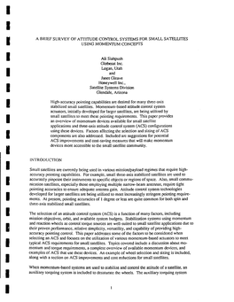 A Brief Survey of Attitude Control Systems for Small Satellites Using
