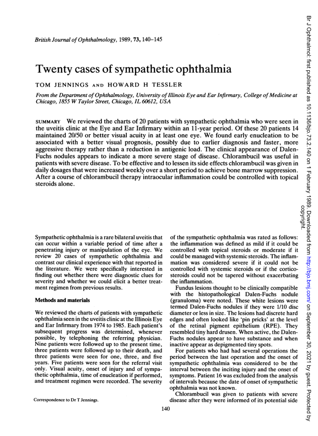 Twenty Cases of Sympathetic Ophthalmia