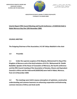 Interim Report Fifth Council Meeting and Fourth Conference of ASSECAA Held in Rabat Morocco Day One 12Th November 2009